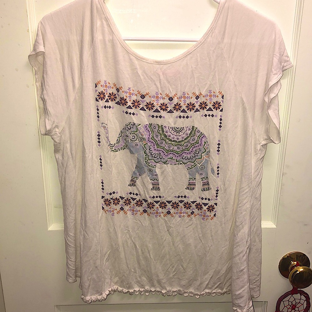 White Native American Bohemian print elephant design by neon sky size XL shirt
